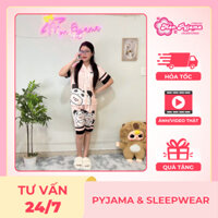 Đồ bộ nữ, đồ ngủ lửng, pijama lụa tay ngắn cổ Y mềm mịn mát nhiều họa tiết dễ thương cute [42]