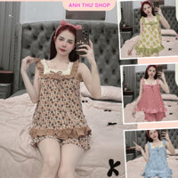 Đồ Bộ Nữ Đùi Mặc Nhà, Set Bộ Chất Đũi Lạnh Mát Mịn, Sát Nách Phối Ren, Quần Lai Bèo Họa Tiết Dễ Thương Từ 40-62kg-ATShop