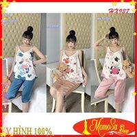 Đồ Bộ Nữ Mặc Nhà ❤️Freeship❤️ Đồ Bộ Mặc Nhà Lụa Satin 2 Dây Quần Lửng MOMOSA Shop