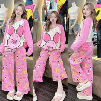 Đồ bộ nữ mặc nhà , áo dài tay quần ồng rộng, Free size :  45kg - 75kg - MP18-H