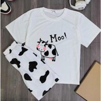 Đồ bộ nữ mặc nhà dễ thương, bộ ngủ hoạt hình cao cấp tay cộc quần cộc mùa hè chất cotton Freesize 45-62kg - BỘ BÒ SỮA