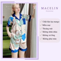 Đồ bộ nữ mặc nhà pijama lụa đùi cổ phối Macelin