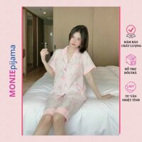 Đồ bộ nữ mặc nhà Pijama tay ngắn quần lửng chất liệu lụa Mango - Monie Pijama