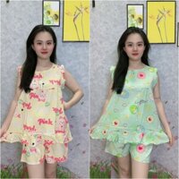 Đồ Bộ Nữ Măc Nhà Quần Đùi Áo BabyDoll, Hoạ Tiết Dễ Thương, Chất Tole Lanh 2 Da Mềm Mịn Mát, Thấm Hút Mồ TL228