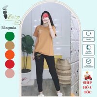 Đồ bộ nữ mặc nhà thun co giản, set đồ bộ nữ quần dài thun cotton dễ thương, đồ ngủ nữ bigsize 45-85kg [mã Relax]