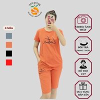 Đồ bộ nữ mặc nhà thun cotton co giản set bộ nữ hot đẹp đồ nữ trung niên cá tính quần lửng ngố mặc nhà thêu chữ ký xinh