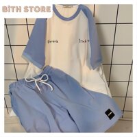 Đồ Bộ Nữ Mùa Hè Dễ Thương Nhiều Hình Nhiều Mẫu in chư iLIKE - Đồ Bộ Tay Ngắn Chất liệu Cotton, bộ đồ mặc nhà dễ thương - XANH DƯƠNG ĐÂM - SIZE M