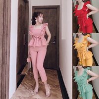 Đồ Bộ Nữ Nhún Bèo Thắt Nơ Eo Xinh Xắn,Đồ Bộ Dài,Đồ Bộ Dạo Phố,Đồ Bộ Đi Làm Thanh Lịch[MÃ VOUCHER VENE12345,HÀNG THIẾT KÊ