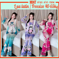 Đồ bộ nữ, Pijama lụa latin loại 1 cao cấp DD09, Đồ ngủ Freesize 40-65kg