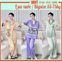 Đồ bộ nữ, Pijama lụa xước loại 1 cao cấp CD02, đồ ngủ Bigsize 55-75kg