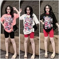 ĐỒ BỘ NỮ, SÉT BỘ LỬNG IN GẤU TAI HỒNG PHỐI QUẦN LEGGING NGỐ 3 MÀU BIGSIZE 45-85KG ​