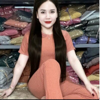 Đồ Bộ Nữ, Set Bộ Mặc Nhà Áo Cổ Tròn Tay Ngắn Quần Dài Ống Ôm Vải Gân Đũa Lạnh Thoáng Mát từ 45-80kg-AT shop