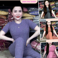 Đồ Bộ Nữ, Set Bộ Mặc Nhà Áo Cổ Tròn Tay Ngắn Quần Dài Ống Ôm Vải Gân Đũa Lạnh Thoáng Mát từ 45-80kg