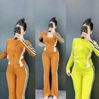 Đồ bộ nữ, set đồ bộ nữ quần ống loe kèm 1 áo khoác ôm tay dài và 1 áo ống thun gân tăm dày dặn