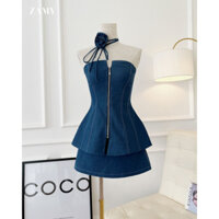 Đồ bộ nữ, set Jean nữ cúp ngực chân váy chữ A Zamy thiết kế đi chơi, đi tiệc - 2051