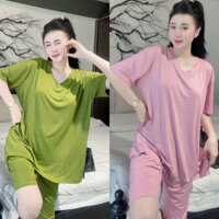 Đồ bộ nữ tay ngắn quần lửng chất vải Thun dẻo mát mềm mịn freesize < 8O kg