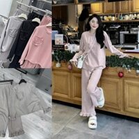 Đồ Bộ Nữ Thu Đông Bèo  Cổ Tròn Có Túi Len Lông Thỏ , Quần Ống Rộng Bèo Xoè