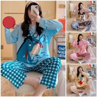 Đồ Bộ Nữ Thun Cotton Tay Dài Quần Dài, Đồ Mặc Ở Nhà Quảng Châu, Họa Tiết Hoạt Hình Dễ Thương TD06