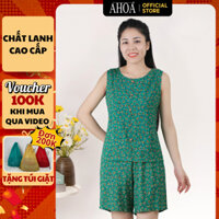 Đồ Bộ Nữ Vải Lanh Cổ Tròn Quần Đùi AHOA, Bộ Tole Cho Mẹ Hoa Nhí, Đồ Bộ Mặc Nhà VảI Lanh Nhật Hàng Loại 1 BL16