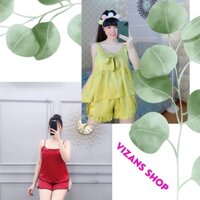 Đồ bộ nữ vải phi lụa 45-55kg, bộ mặc nhà 2 dây chất mềm mịn mát, đồ ngủ quần ngắn - Vizans shop