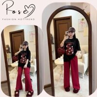 đồ bộ nữ,áo thun nữ phối quần suông đỏ chun dây buộc vải cotton mền hottrend năm mới mặc đi chơi du lịch ROSE hcom25087