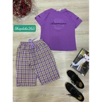 Đồ bộ nữ,đồ ngủ mặc nhà lửng áo vải thun cotton phối quần kaki thời trang.