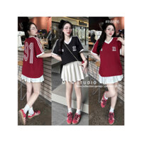 Đồ Bộ Nữ,Set Đồ Áo Thun Cổ Tim Tay Cộc Form Rộng Mix Chân Váy Umi Xếp Ly Xoè Siêu Xinh C57