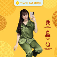 Đồ Bộ Pijama Bộ Mặc Nhà Nữ Vải Lụa Satin Cao Cấp Mềm Mịn Mặc Mát In Họa Tiết
