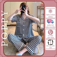 ✠Đồ bộ pijama cộc tay caro chất liệu kate thái Pyjama nữ hàn quốc đẹp ngủ dài cao cấp POPPY