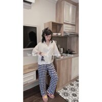 ĐỒ BỘ PIJAMA - Đồ bộ lụa [Cánh dơi hình gấu dễ thương - tay ngắn quần dài]