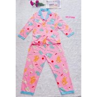 Đồ Bộ Pijama Gấu Hồng Xanh Lụa Thái Mịn Hoạ Tiết Tay Dài Quần Dài Siêu Xinh