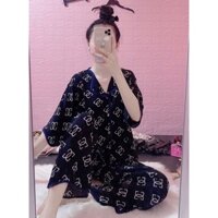 Đồ Bộ Pijama Lụa Tay Cánh Dơi Viền Sóng
