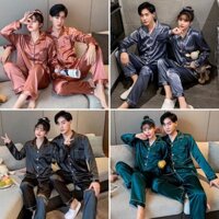 Đồ bộ pijama nam nữ màu trơn - Đồ ngủ mặc nhà chất lụa phi bóng