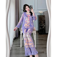 Đồ bộ Pijama nữ mặc nhà lụa Latin bộ ngủ quần dài áo tay ngắn freesize 54kg - cn138