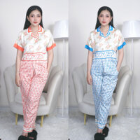 Đồ bộ pijama nữ tay ngắn lụa latin phối họa tiết flower - đồ bộ mặc nhà