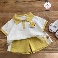 Đồ bộ polo trắng vàng cài nút cổ logo Pokemon phối quần short ngắn năng động từ 7-24kg