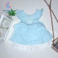 Đồ Bộ Quần Áo Bé Gái Chuột Lắc Store Kiểu 2 Dây Nơ To Sau Lưng Chất Thô Đũi 7kg Đến 20kg Màu Hồng Xanh Trắng