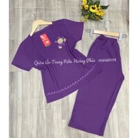 Đồ bộ quần áo trung niên đũi quần suông ống lửng rộng mặc ở nhà cho bà cho mẹ bigsize Hoàng Phúc