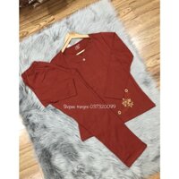 Đồ bộ quần áo trung niên thu đông mặc nhà tặng bà và mẹ thêu hoa chất cotton co giãn đẹp