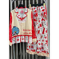 Đồ bộ tay dài quần dài lụa xước thần bài <60kg