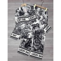 Đồ Bộ Tay Dài Quần Dài Nữ Hoạ Tiết Chữ Đen