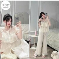 Đồ bộ tay ngắn cổ bèo áo voan Osexy chất latin phối voan tơ babydoll