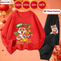 Đồ bộ TẾT cho bé BABYMALL, bộ quần áo dài tay chất cotton cho bé trai bé gái Chúc Mừng Năm Mới 2025