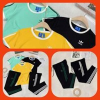 Đồ Bộ Thể Thao Adidas Nữ, Tay Ngắn+Quần Dài Sọc 3 Viền, Chất Liệu Cotton Thoáng Mát, Mềm Mịn