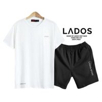 Đồ bộ thể thao nam đẹp cao cấp LADOS - 7001, vải thun lạnh, mặc nhà, chạy bộ, tập gym - Trắng-đen - XL
