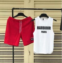 đồ bộ thể thao sát nách nam - Áo trắng, Quần đỏ - L