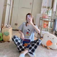 Đồ bộ thun cotton quần dài, đồ mặc ở nhà Quảng Châu, pijama họa tiết hoạt hình dễ thương