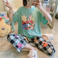 Đồ bộ thun cotton quần dài, đồ mặc ở nhà Quảng Châu, pijama họa tiết hoạt hình dễ thương