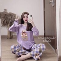 Đồ bộ thun cotton quần dài, đồ mặc ở nhà Quảng Châu, pijama họa tiết hoạt hình dễ thương