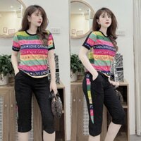 Đồ bộ thun lửng nữ họa tiết sắc màu sọc ngang - XL